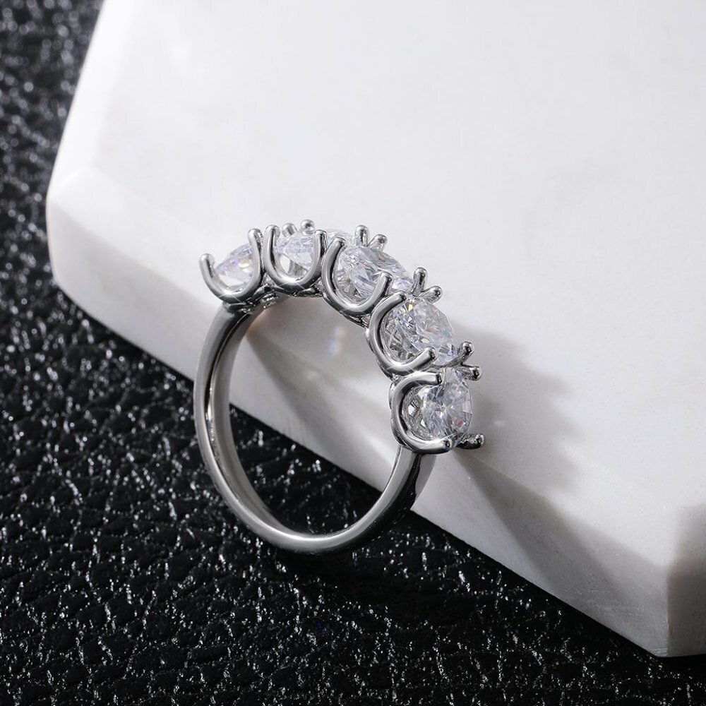 😍Lovely 5 Stone Round Dainty CZ Gems Silver Trendy Eternity Rings, K836 - Picture 6 of 9